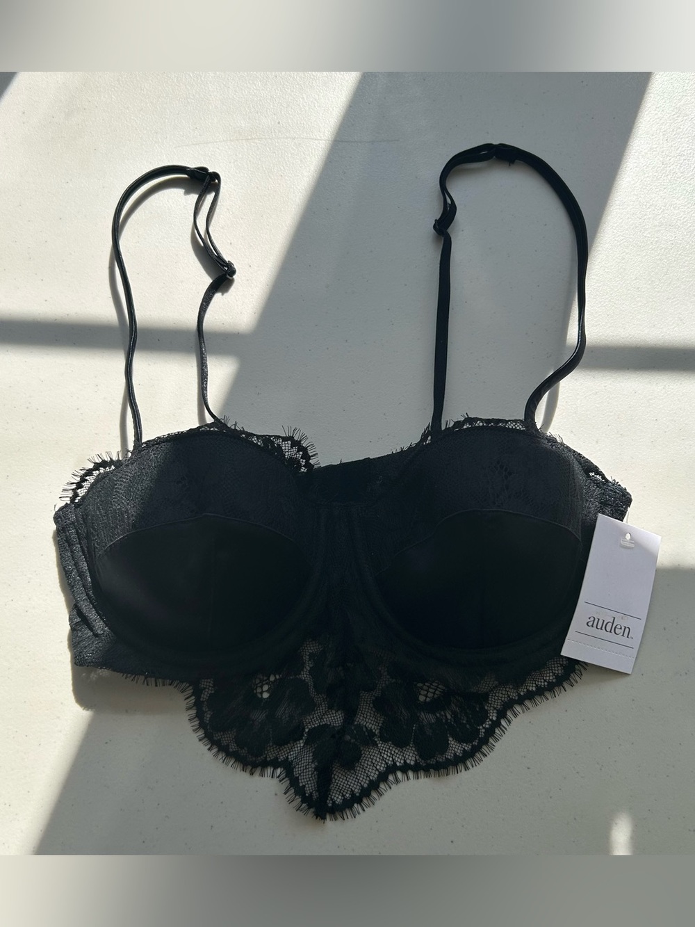 Auden Black Sheer Floral Lace Underwired Balconette Bra XS Adjustable